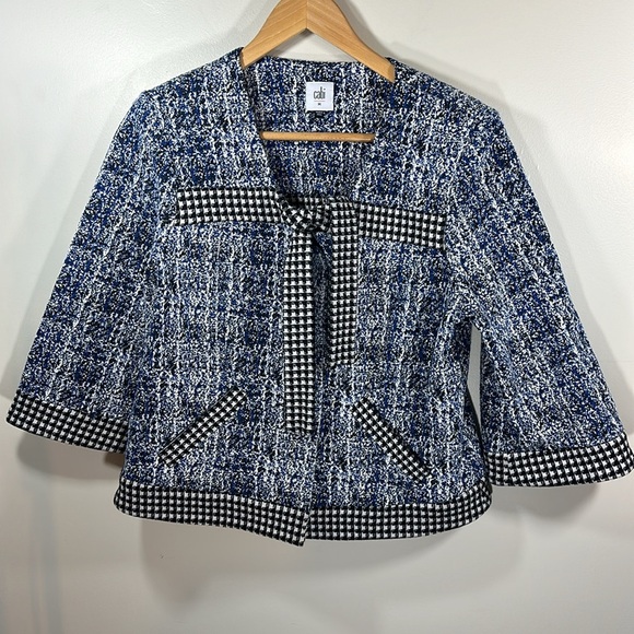 Cabi Woman's 21 Club Jacket and Skirt Set Hounds Tooth Black White Blue - Picture 4 of 14